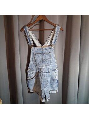 We The Free Light Wash Denim Short Overalls
